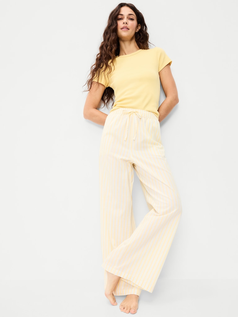 Poplin Wide-Leg Pajama Pants