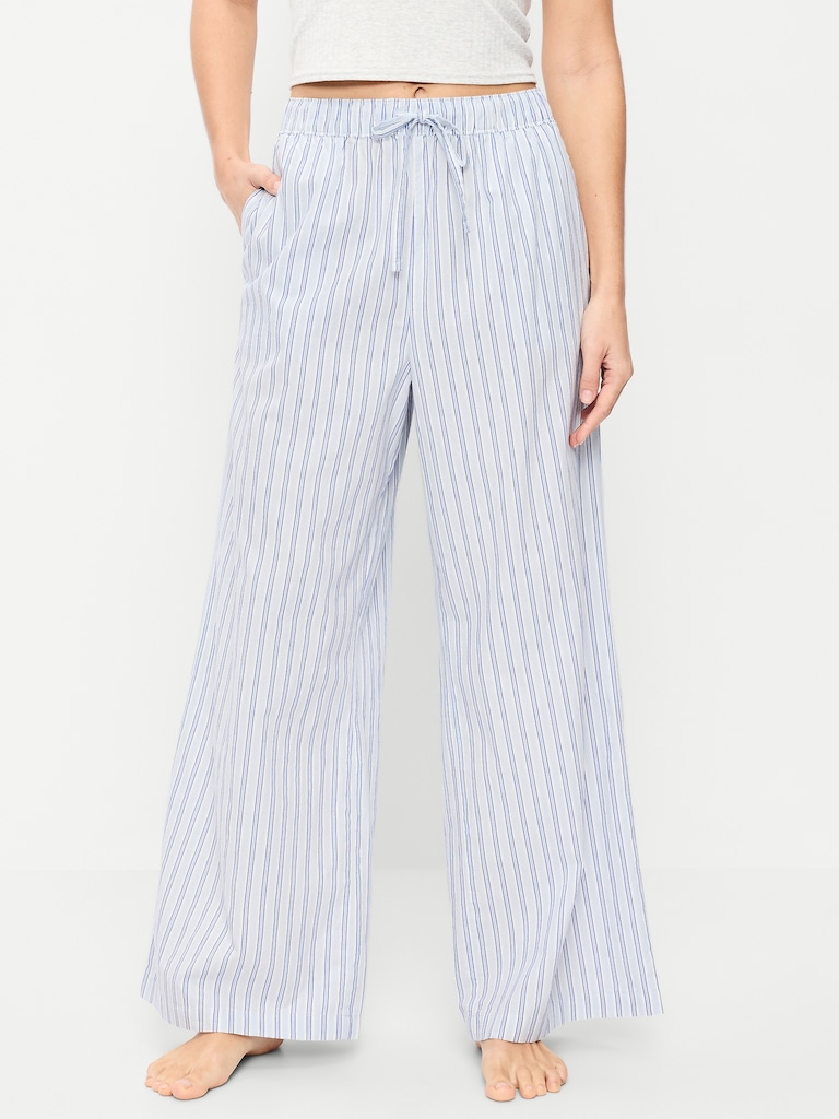 Poplin Wide-Leg Pajama Pants