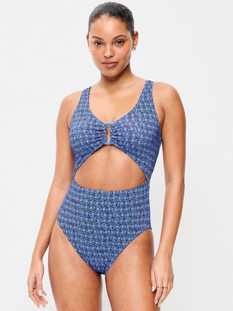 Textured One-Piece Cut-Out Swimsuit