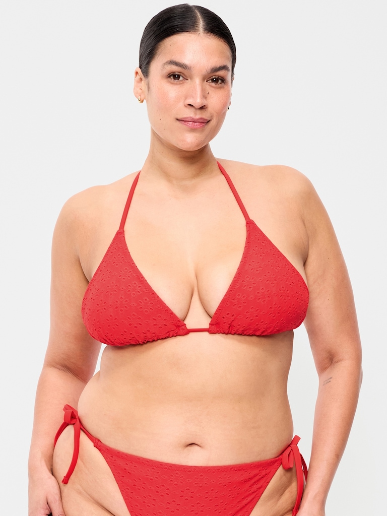 Eyelet Triangle String Bikini Swim Top