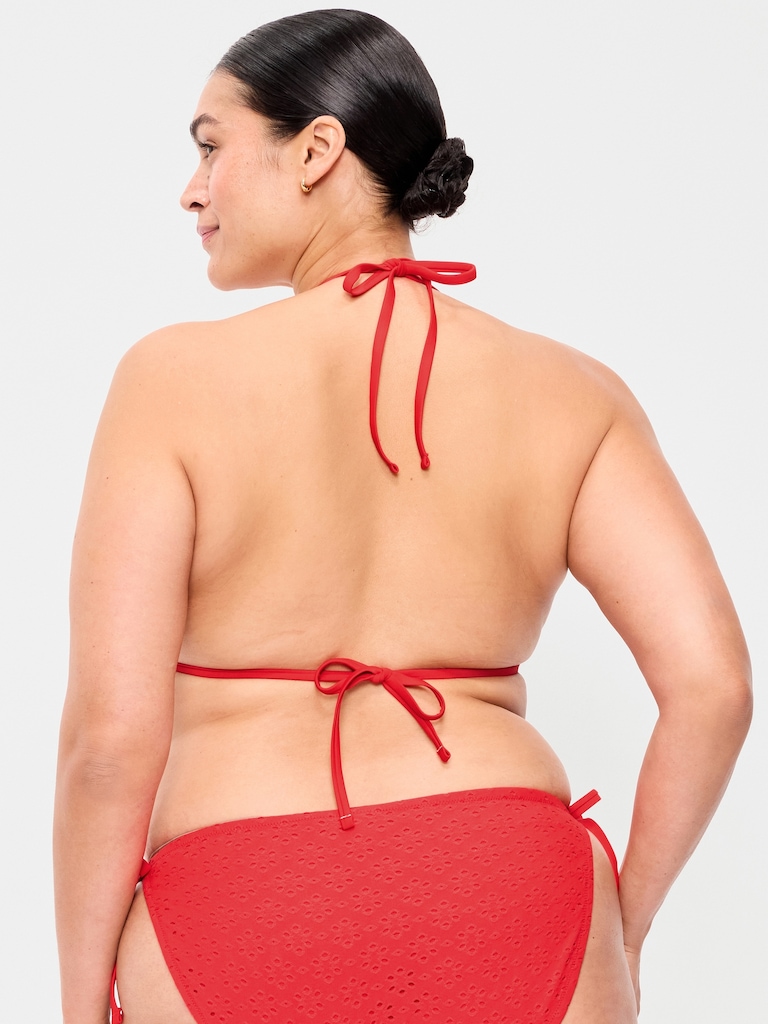 Eyelet Triangle String Bikini Swim Top