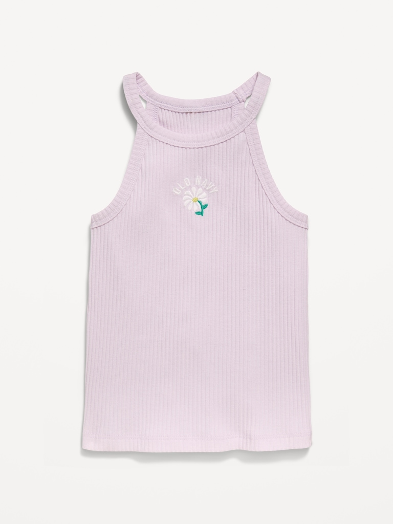 Fitted Ribbed Logo-Graphic Halter Tank Top for Toddler Girls