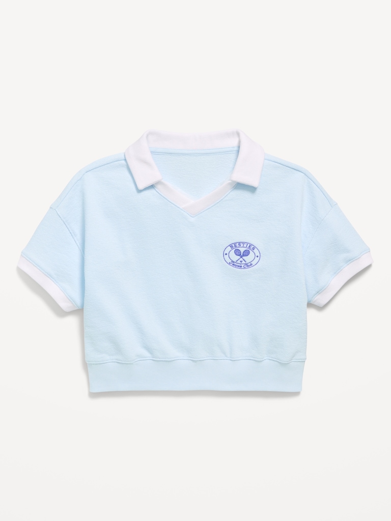 Short-Sleeve Cropped Retro Terry Polo for Girls