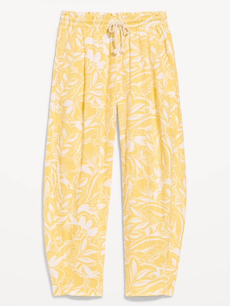 High-Waisted Crinkle Gauze Barrel Ankle Pants