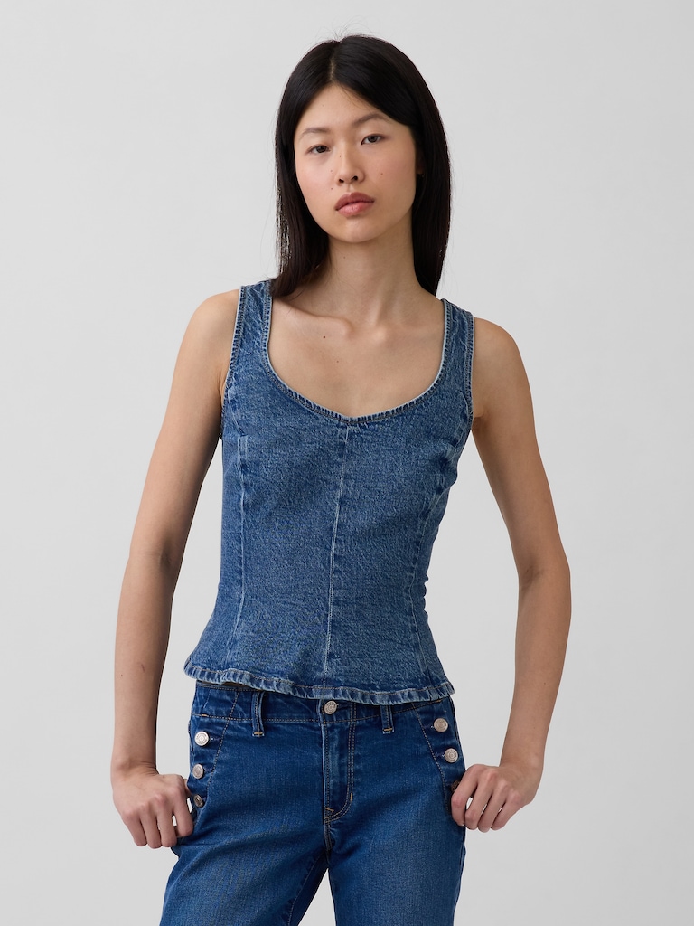 Denim Fitted Peplum Top