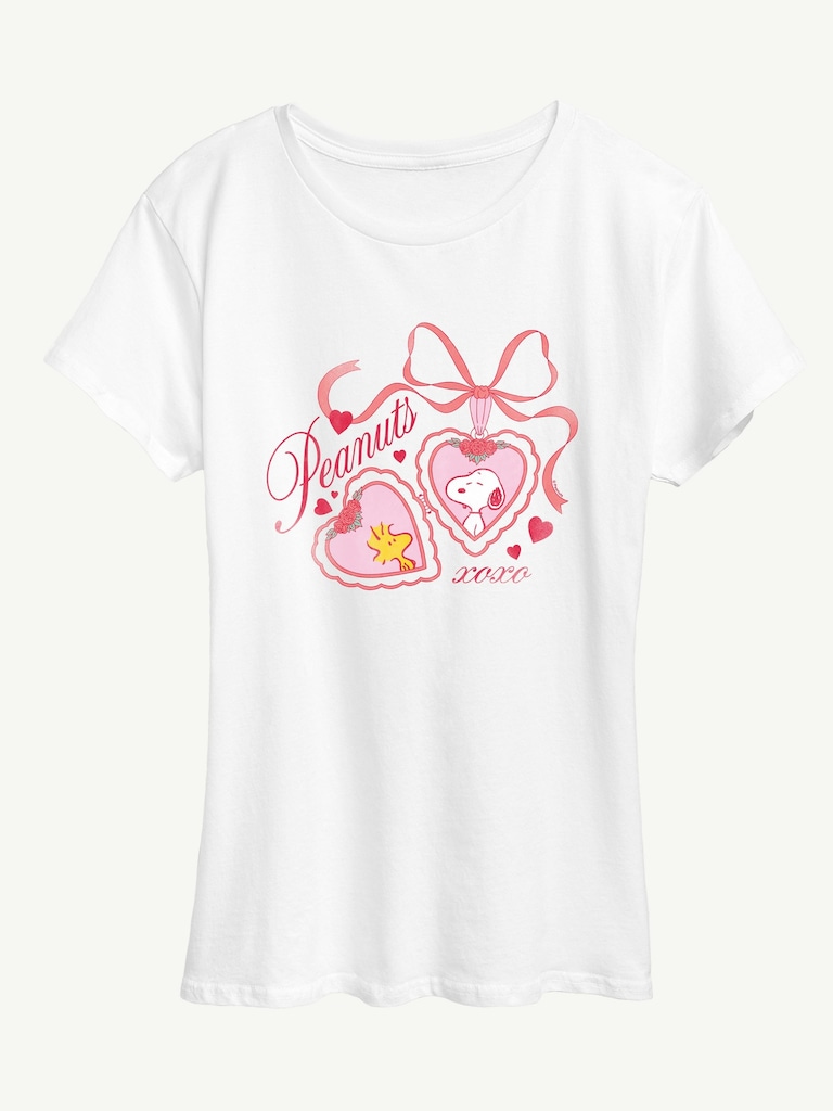 Peanuts Snoopy Woodstock Heart Locket Short Sleeve Graphic T-Shirt