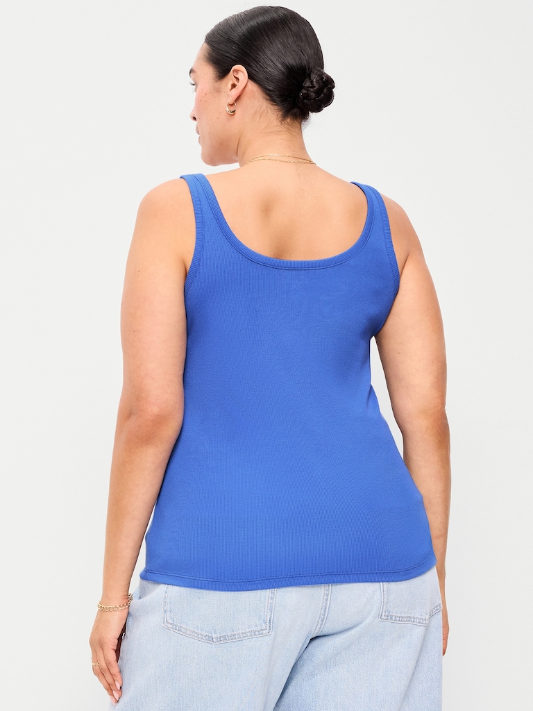 First-Layer Ribbed Scoop-Neck Tank Top