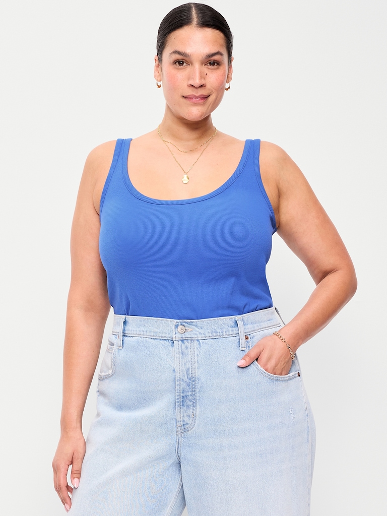 First-Layer Ribbed Scoop-Neck Tank Top