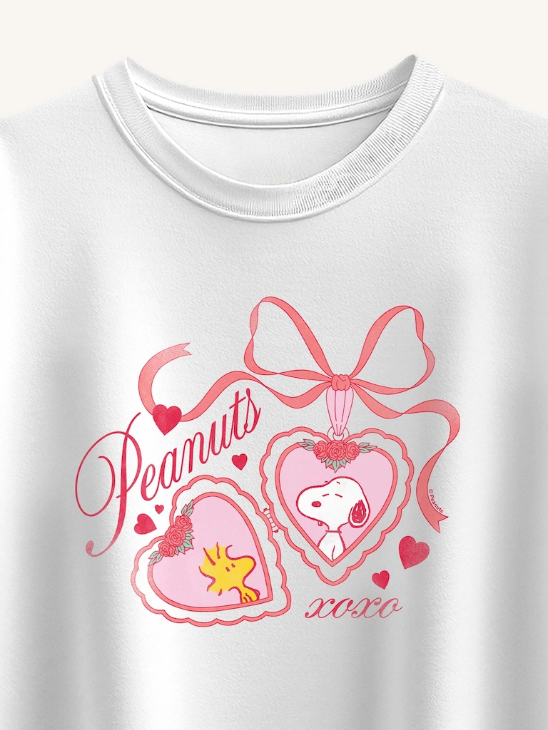 Peanuts Snoopy  Woodstock Heart Locket Short Sleeve Boxy Graphic T-Shirt For Girls
