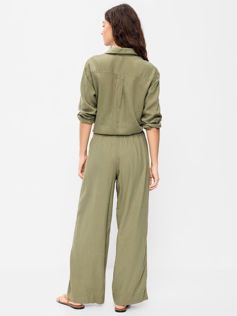 High-Waisted Linen-Blend Wide-Leg Pants