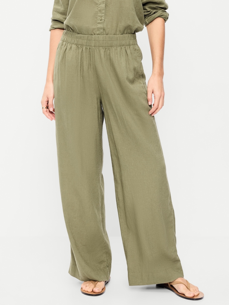 High-Waisted Linen-Blend Wide-Leg Pants