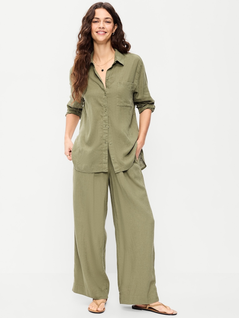 High-Waisted Linen-Blend Wide-Leg Pants