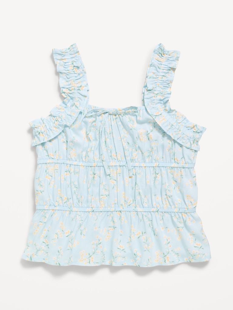 Printed Sleeveless Ruffled Top for Girls