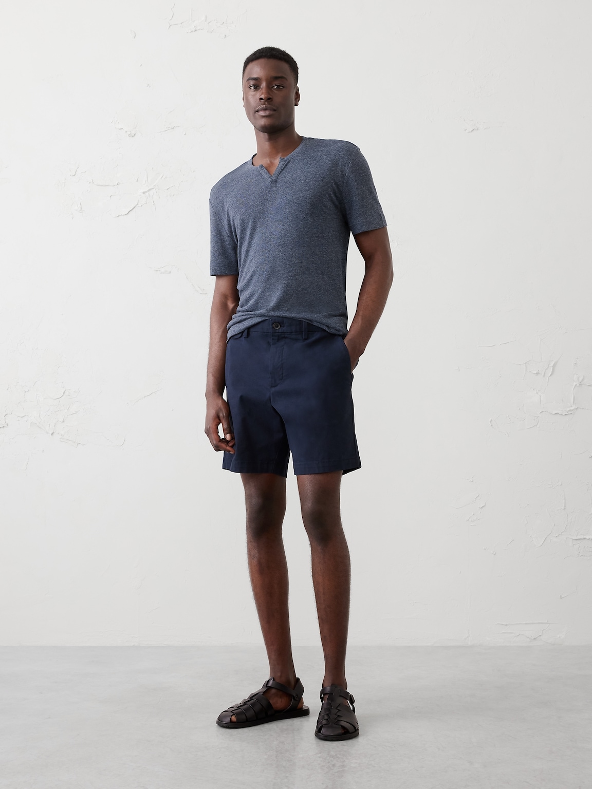 Standard-Fit Linen-Blend Notch T-Shirt