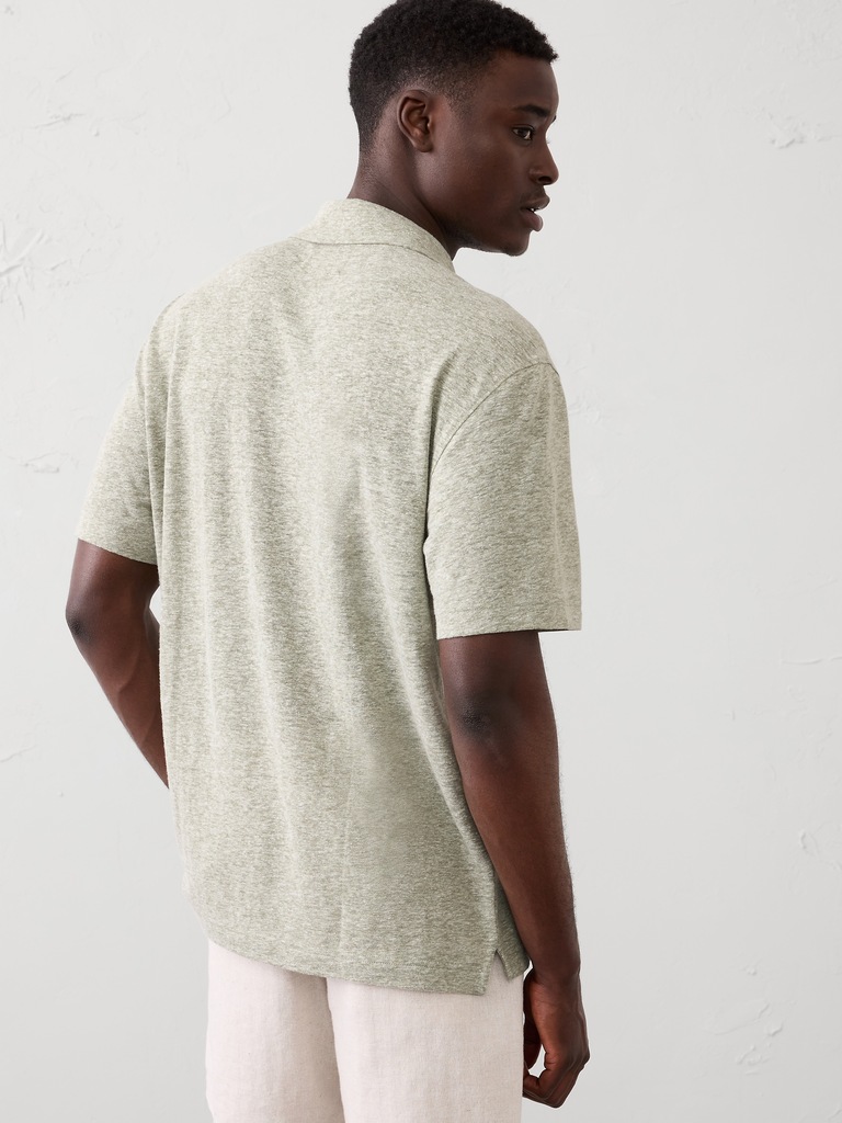 Standard-Fit Linen-Blend Pintuck Polo