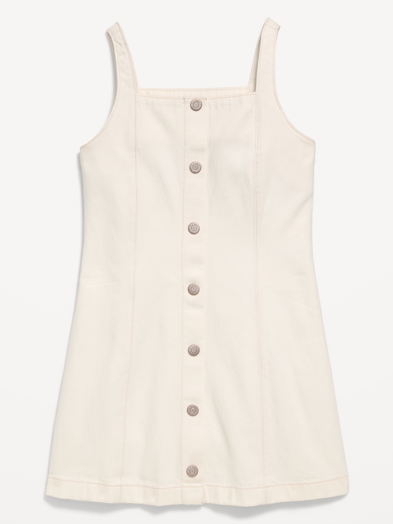 Sleeveless Fit and Flare Button-Front Jean Dress for Girls