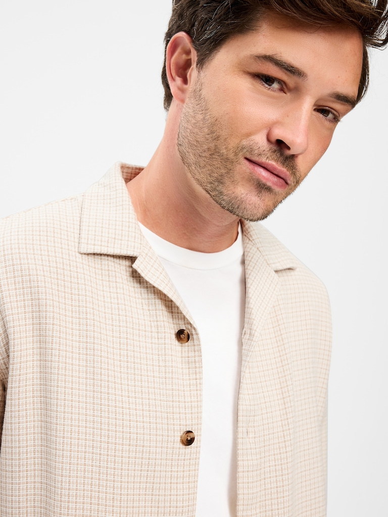 Long-Sleeve Textured Camp Shirt