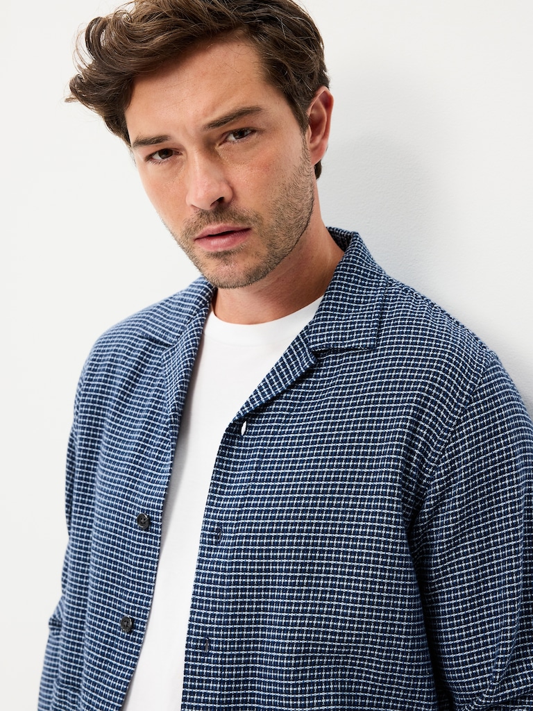 Long-Sleeve Textured Camp Shirt