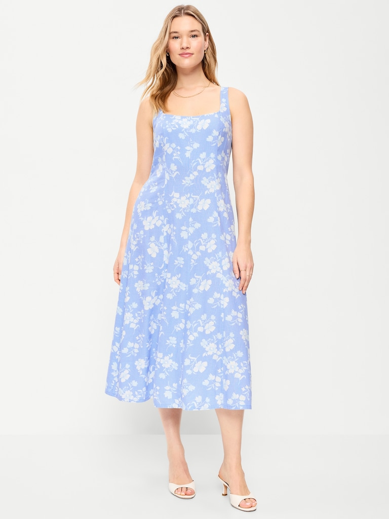 Fit & Flare Sleeveless Linen-Blend Midi Dress