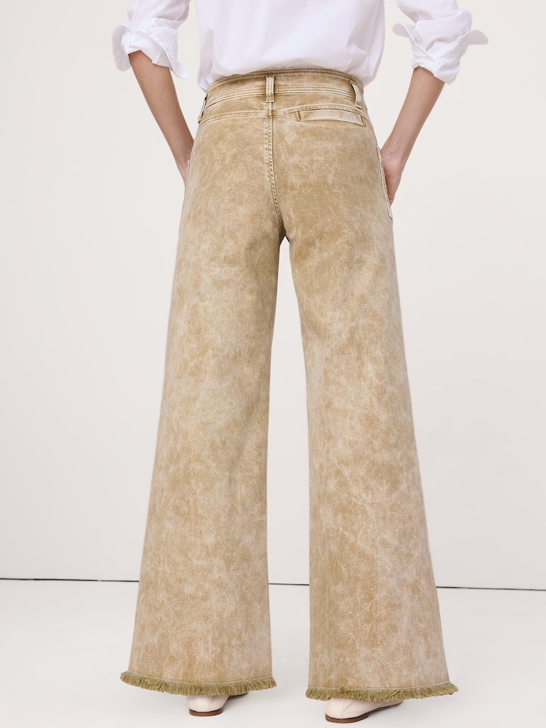 Mid-Rise Wide-Leg Marbled Jean with Raw Hem