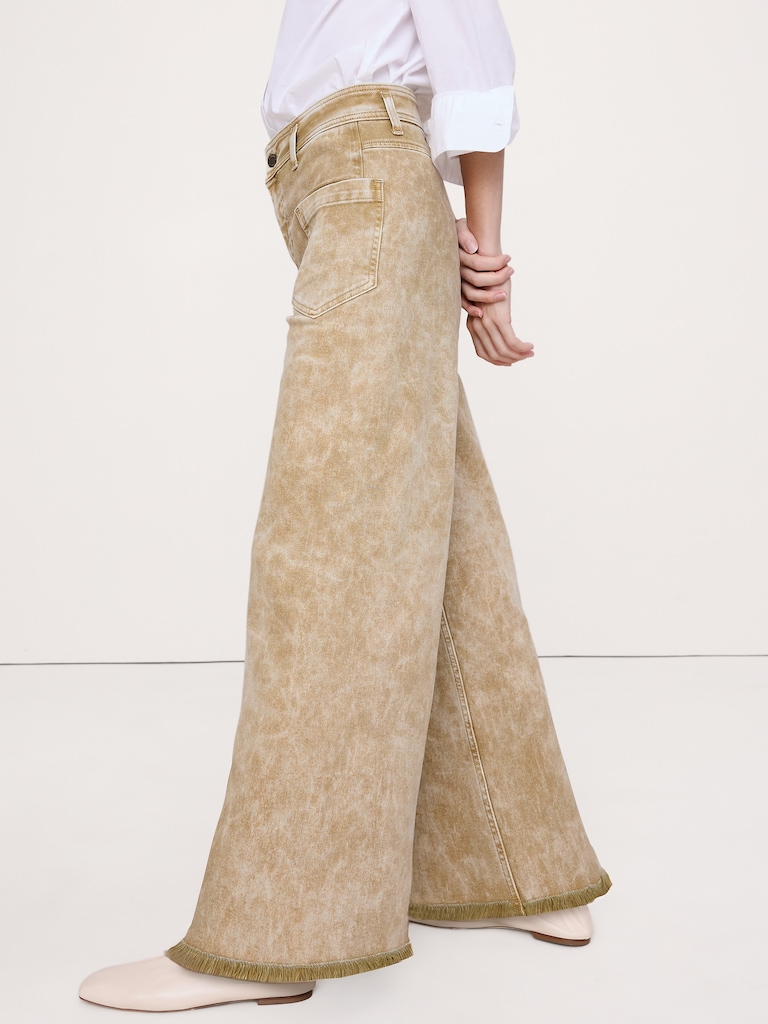 Mid-Rise Wide-Leg Marbled Jean with Raw Hem
