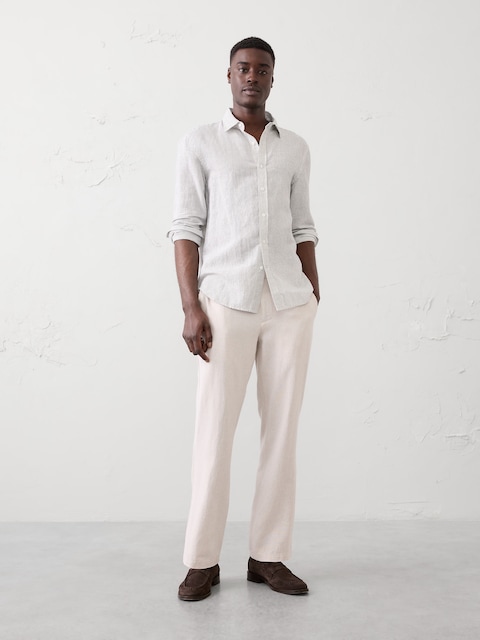 Chemise Homme Banana Republic Lin - Coupe Slim Orange Et Blanc à Damiers, Taille M