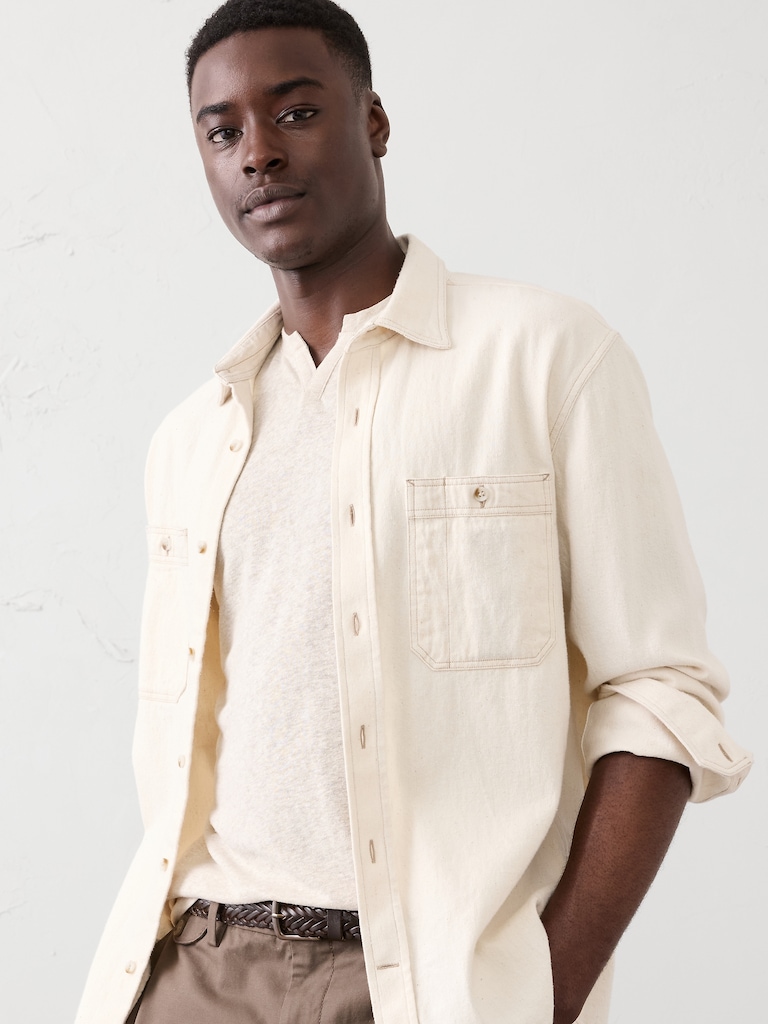 Standard-Fit Linen-Blend Notch T-Shirt