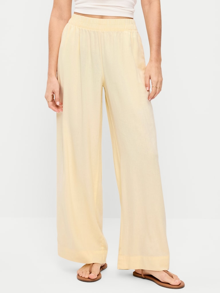 High-Waisted Linen-Blend Wide-Leg Pants