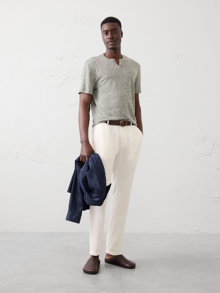 Standard-Fit Linen-Blend Notch T-Shirt