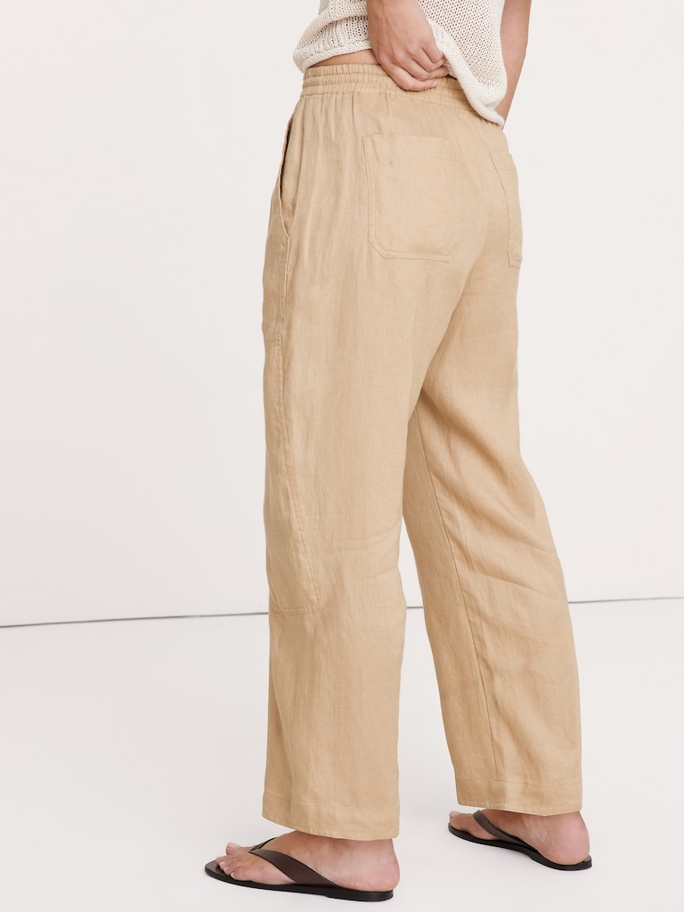 Barrel-Leg Linen Pull-On Pant