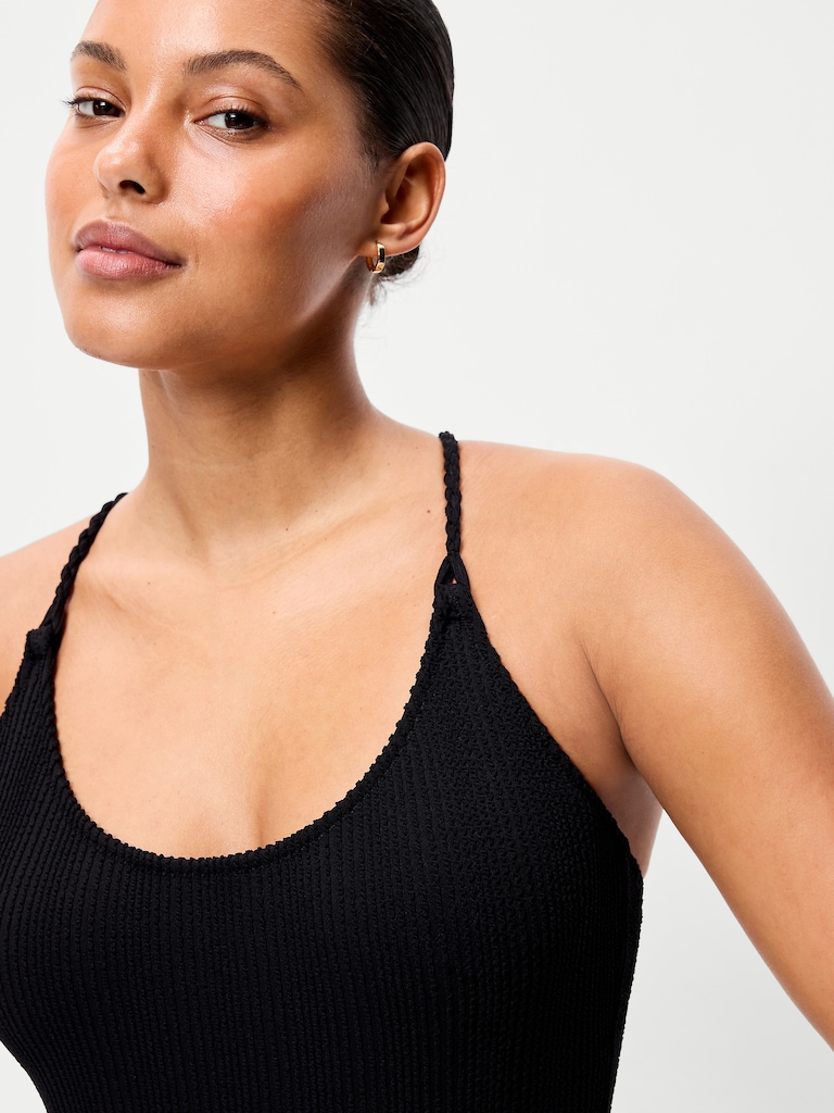 Ribbed Braided-Strap One-Piece Swimsuit