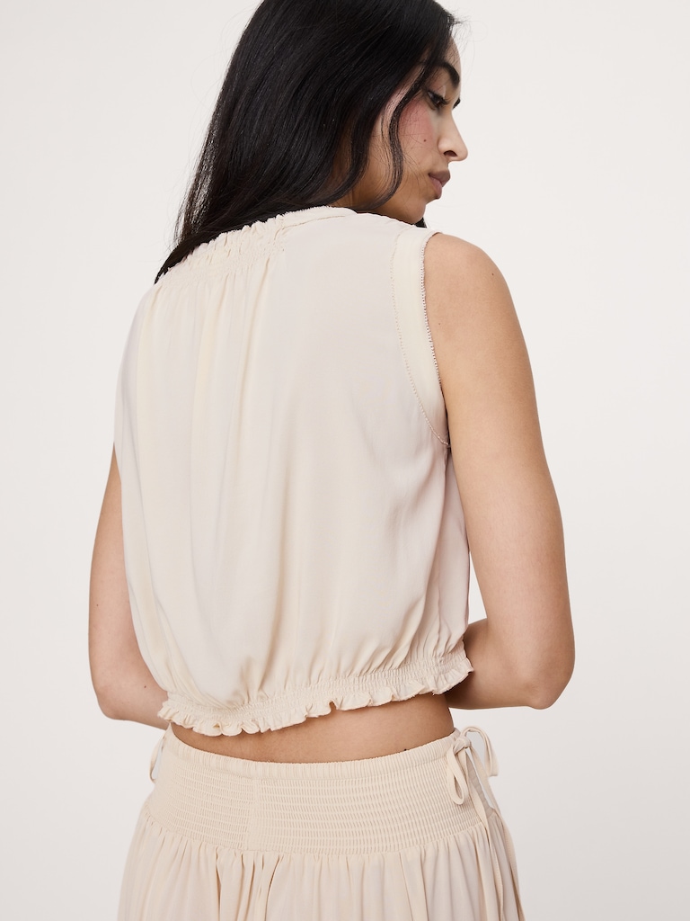 Smocked Georgette Cropped Tank
