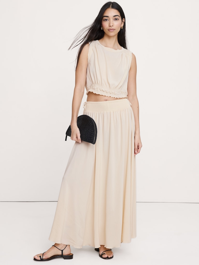 Smocked Georgette Cropped Tank