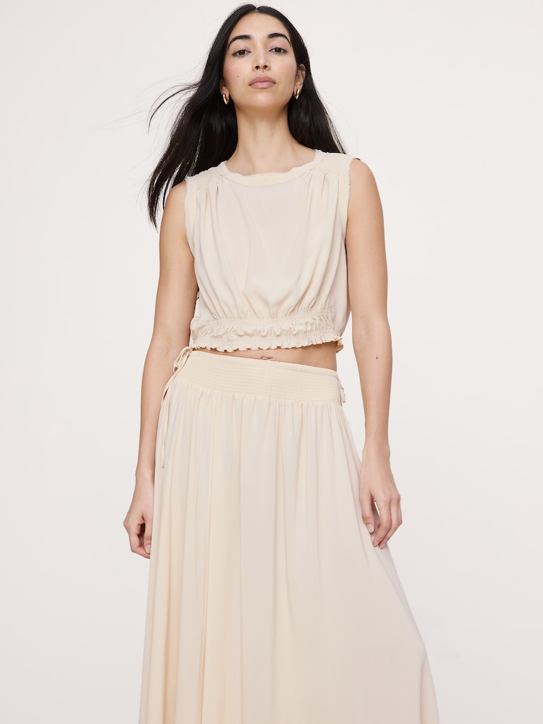 Smocked Georgette Cropped Tank