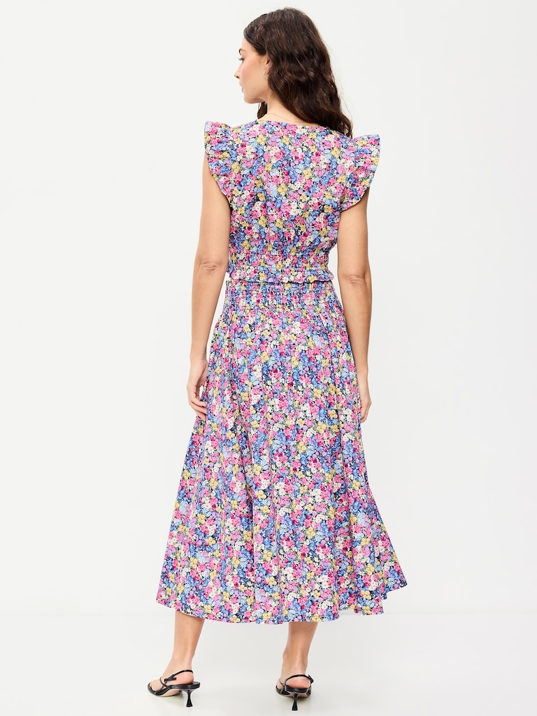 Smocked-Waist Midi Skirt