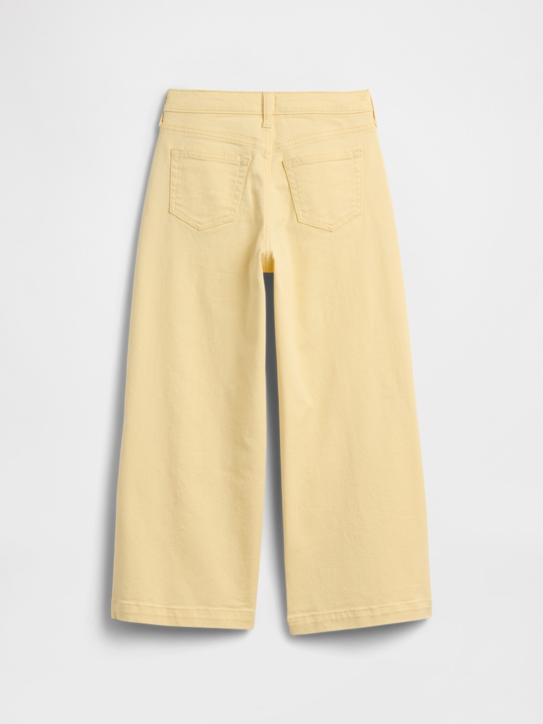 Kids High Rise Embroidered Drawstring Wide-Leg Jeans