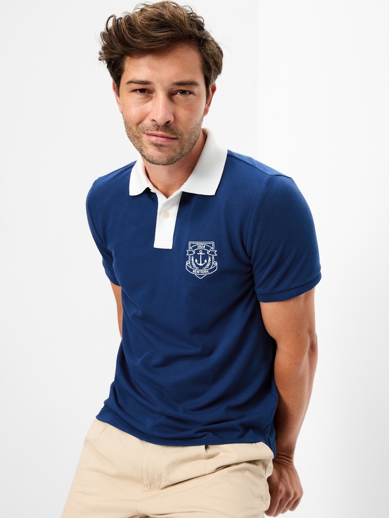 Classic Fit Pique Graphic Polo