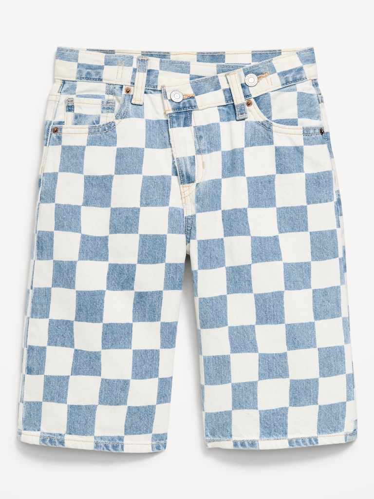 Printed Baggy Crossover Jean Shorts for Girls