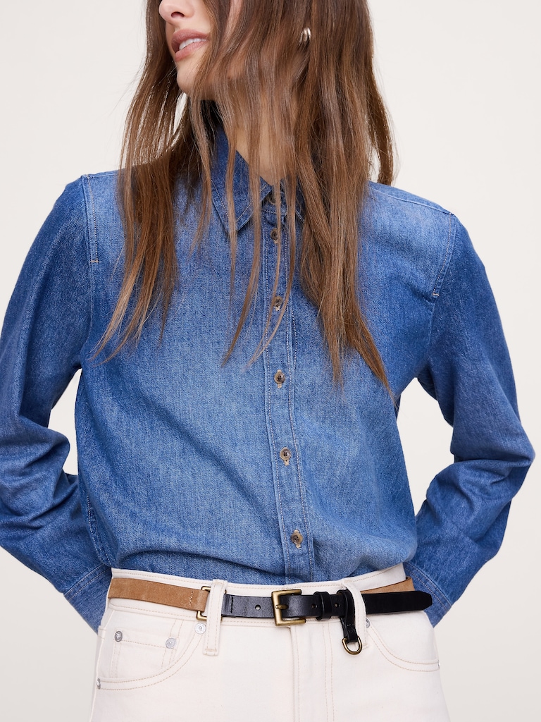 Two-Tone Leather Skinny Utility Belt