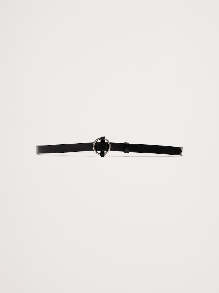 Leather Circle-Buckle Skinny Belt