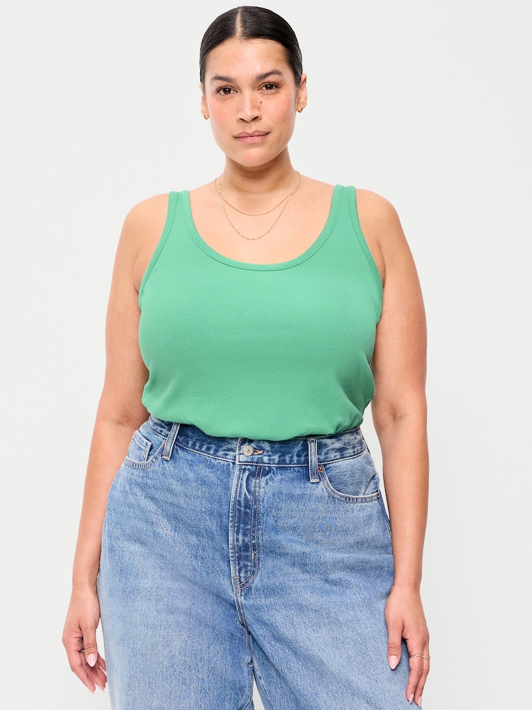 First-Layer Ribbed Scoop-Neck Tank Top