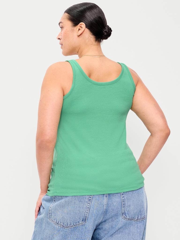 First-Layer Ribbed Scoop-Neck Tank Top