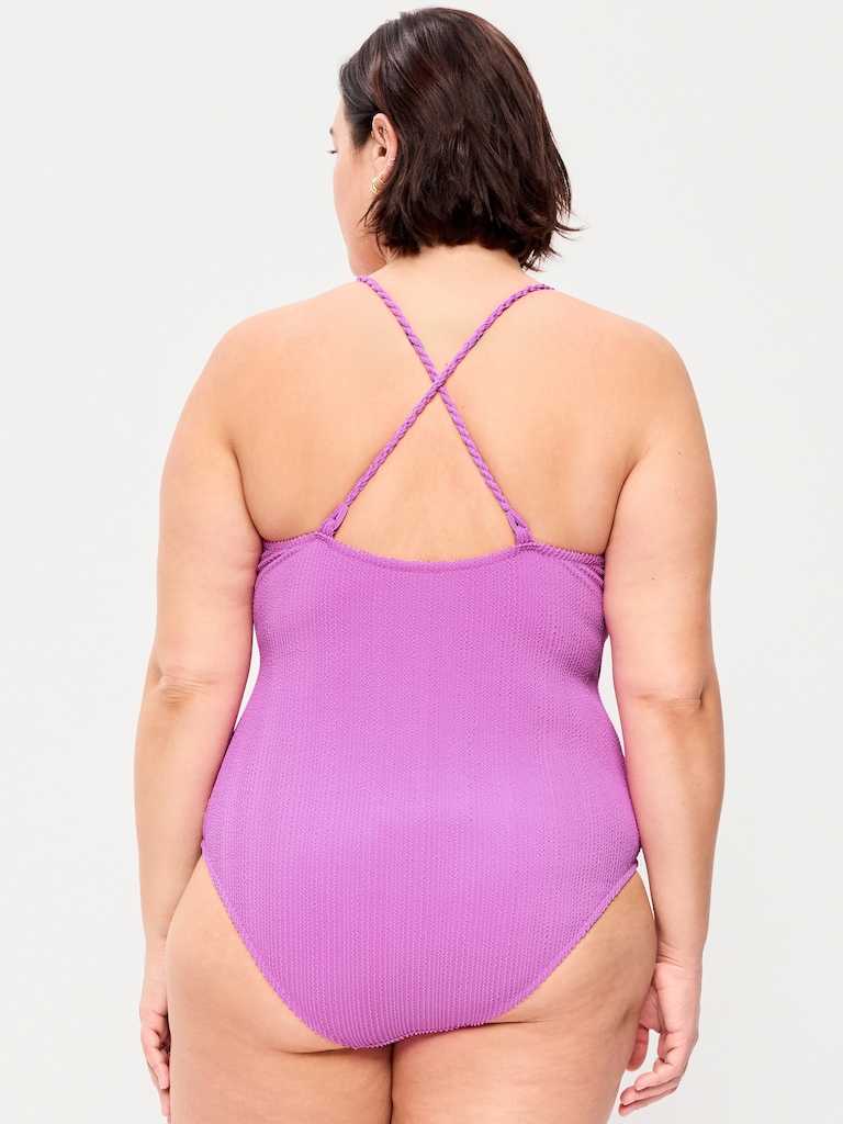 Ribbed Braided-Strap One-Piece Swimsuit