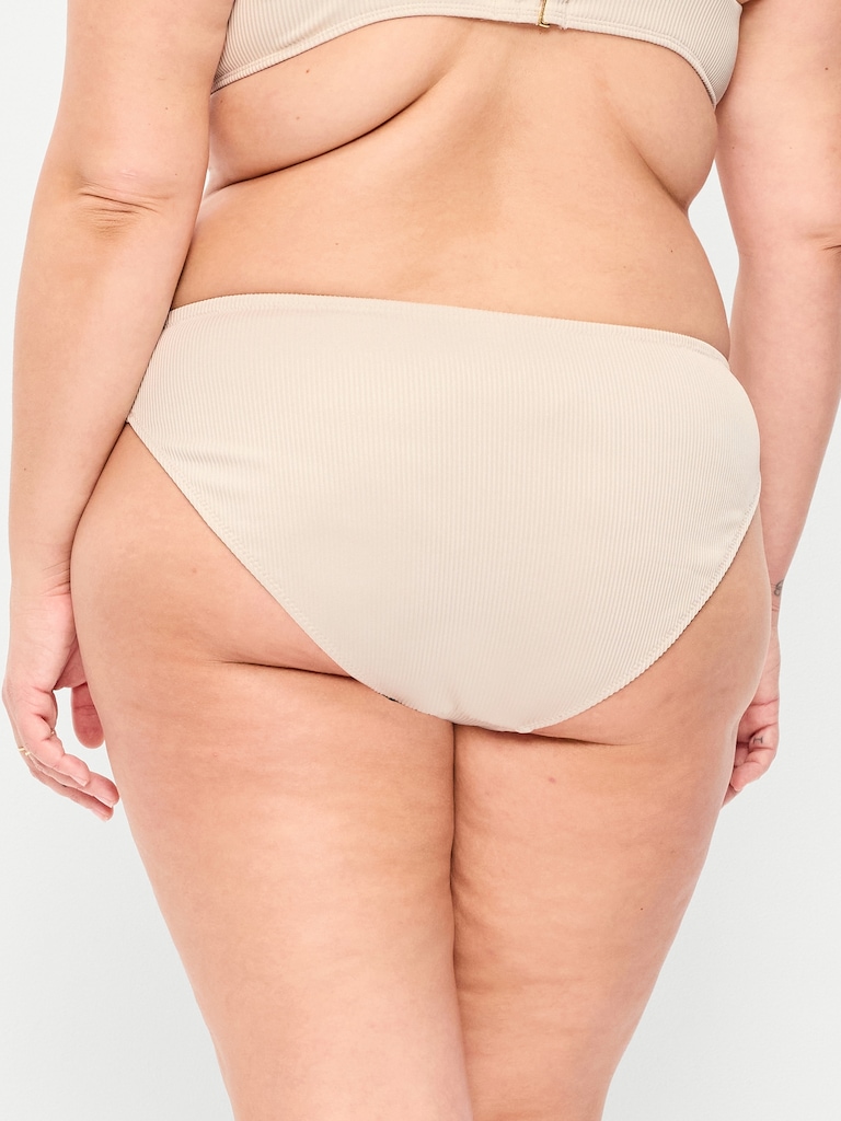 Ribbed Mid-Rise Bikini Swim Bottoms