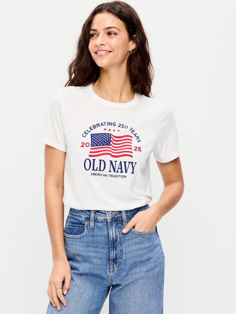 Crew-Neck Flag Graphic T-Shirt