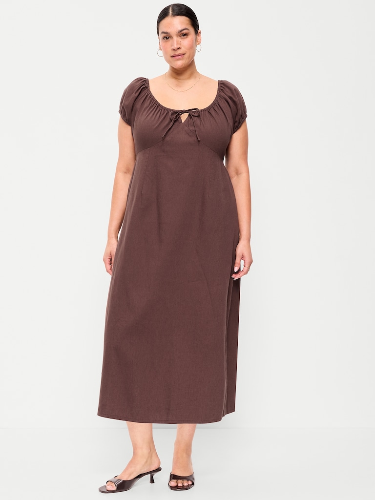 Short-Sleeve Scoop-Neck Midi Dress