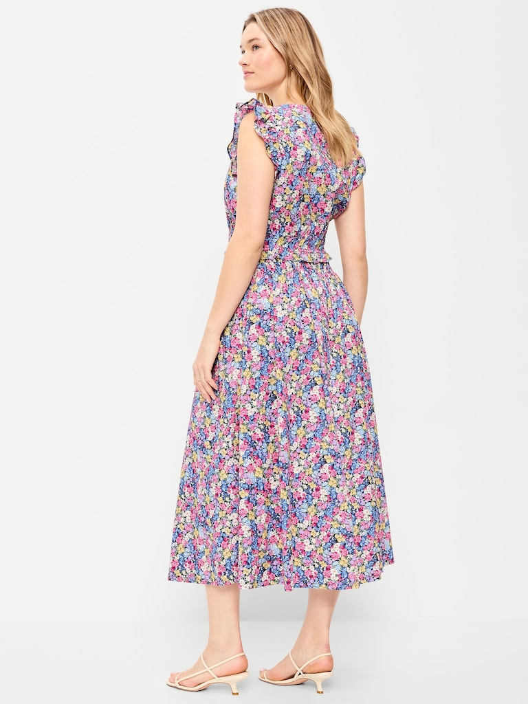 Smocked-Waist Midi Skirt