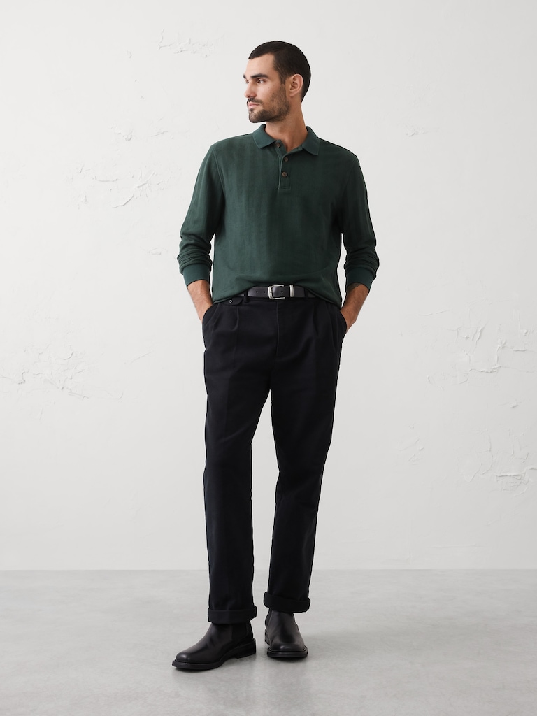 Standard-Fit Washed Herringbone Polo