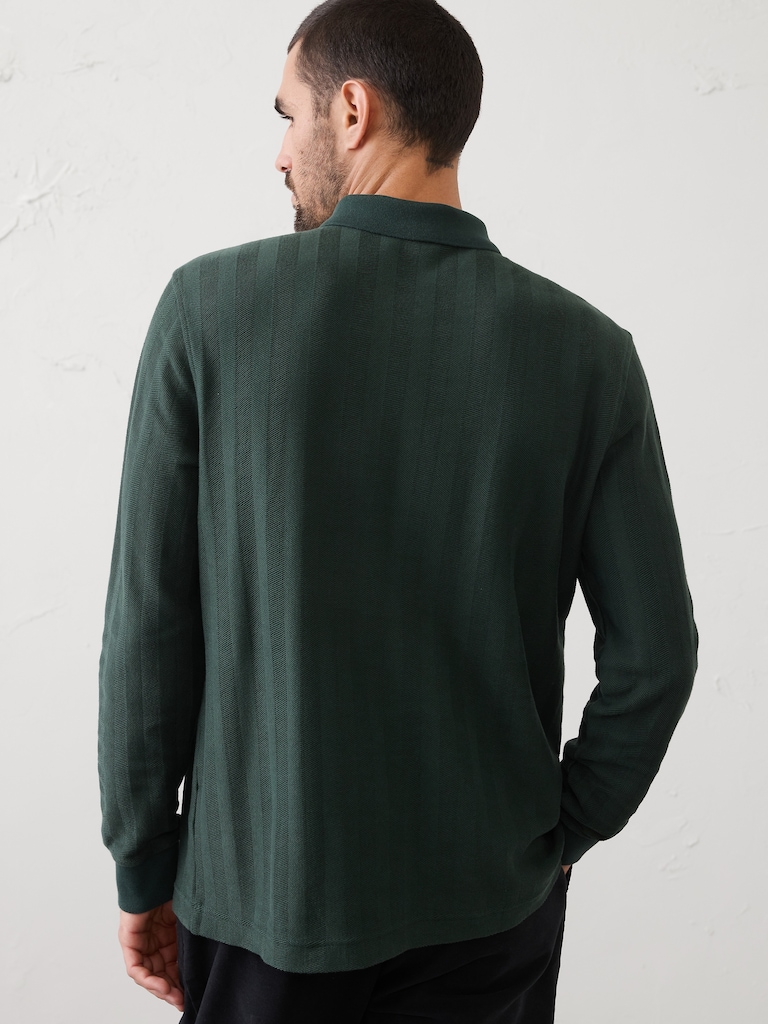 Standard-Fit Washed Herringbone Polo