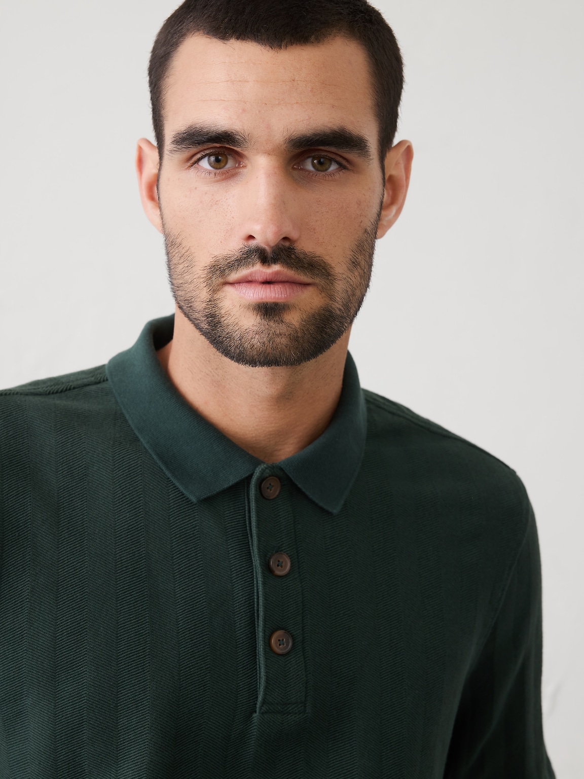 Standard-Fit Washed Herringbone Polo